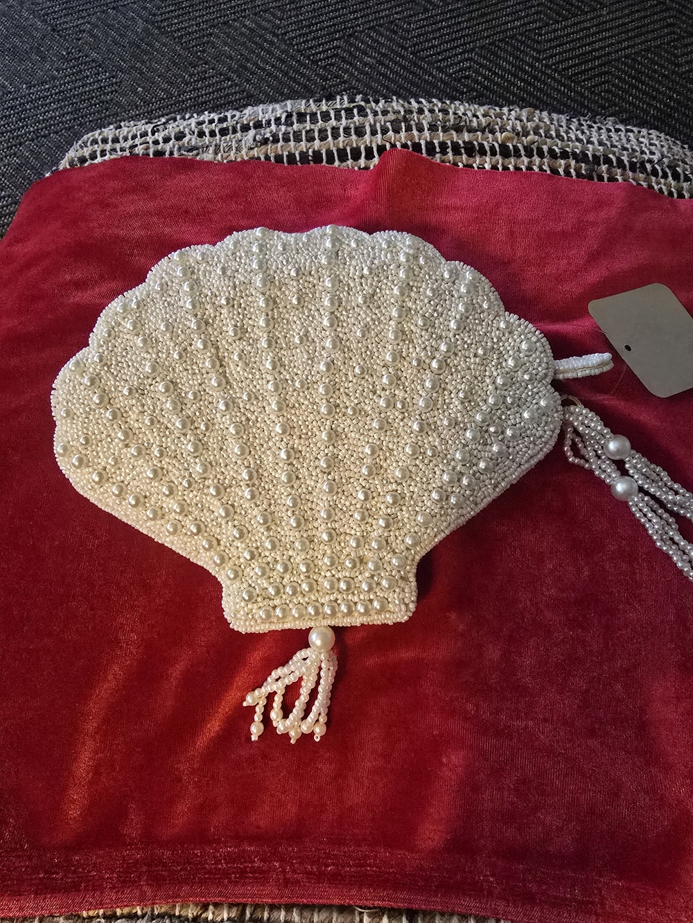 Pearl Beaded Shell Clutch Bag - Ivory Celandine